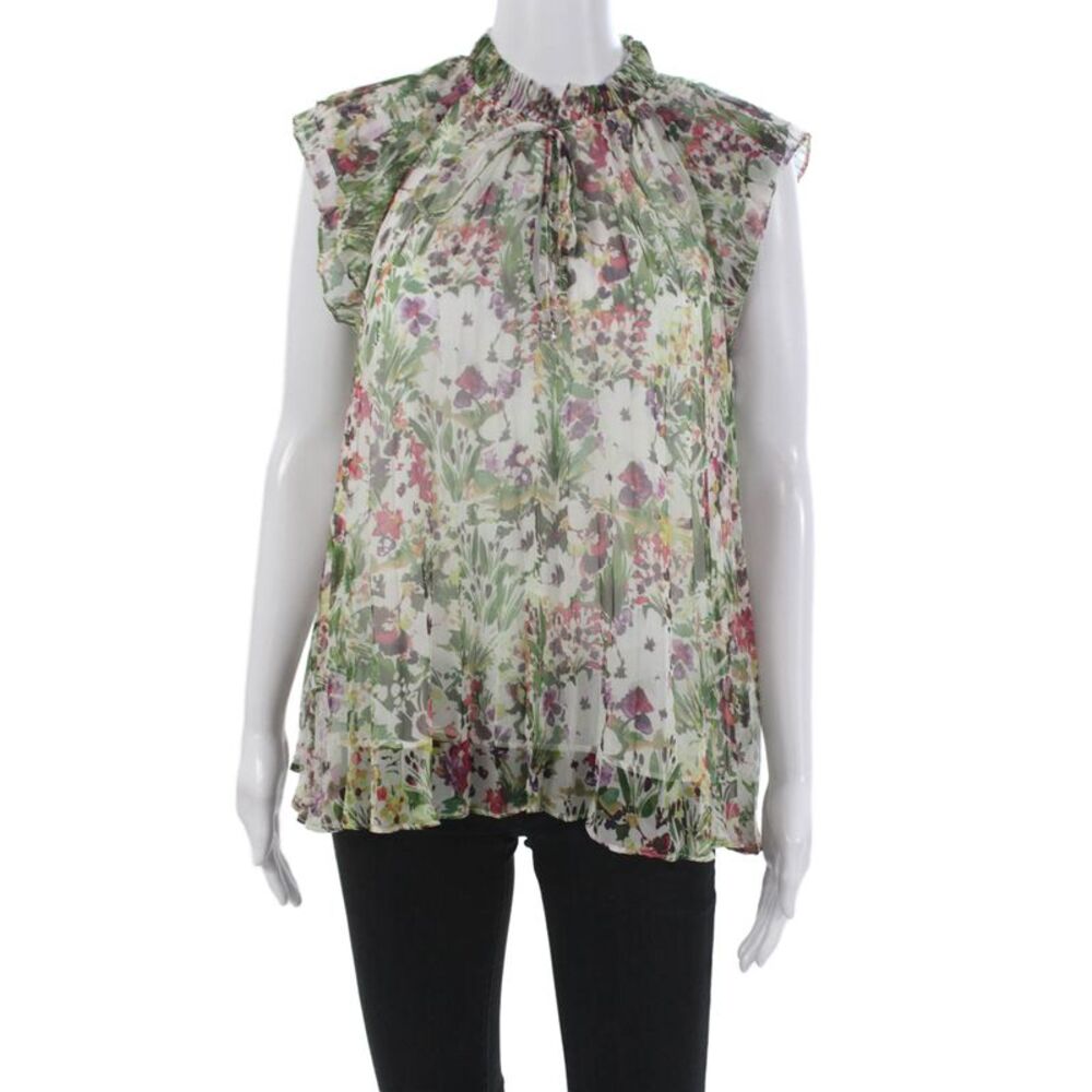 Christy Lynn Womens Floral High Neck Tunic Blouse Multicolor Sleeveless Size M